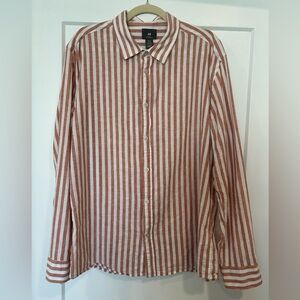 H&M Long Sleeve Mens Shirt XL cotton/linen orange stripe